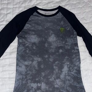 Monster Energy Gray and Black Tie Dye Baseball Style Shirt